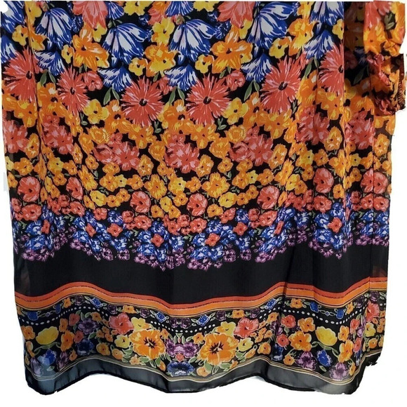 New York & Company Dress Medium Black Yellow Floral Shift Keyhole - Picture 5 of 5